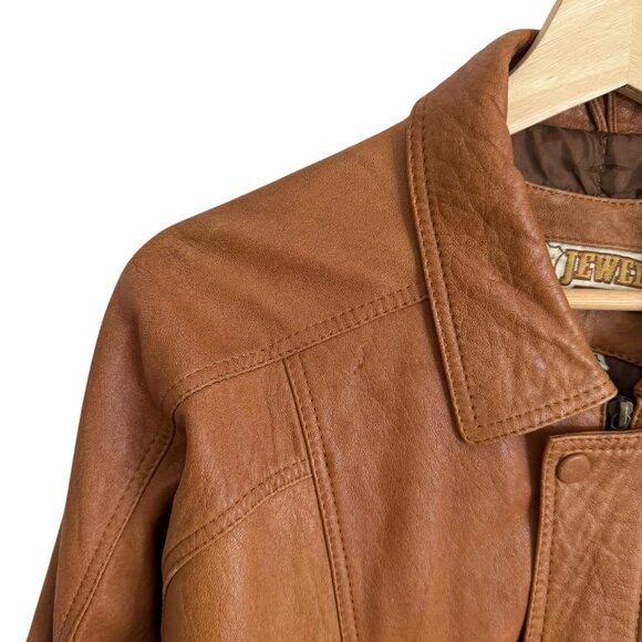 Vintage Jewels Mens Leather Bomber Jacket Brown Size 2XL Retro‎ Rugged Western - Picture 9 of 12